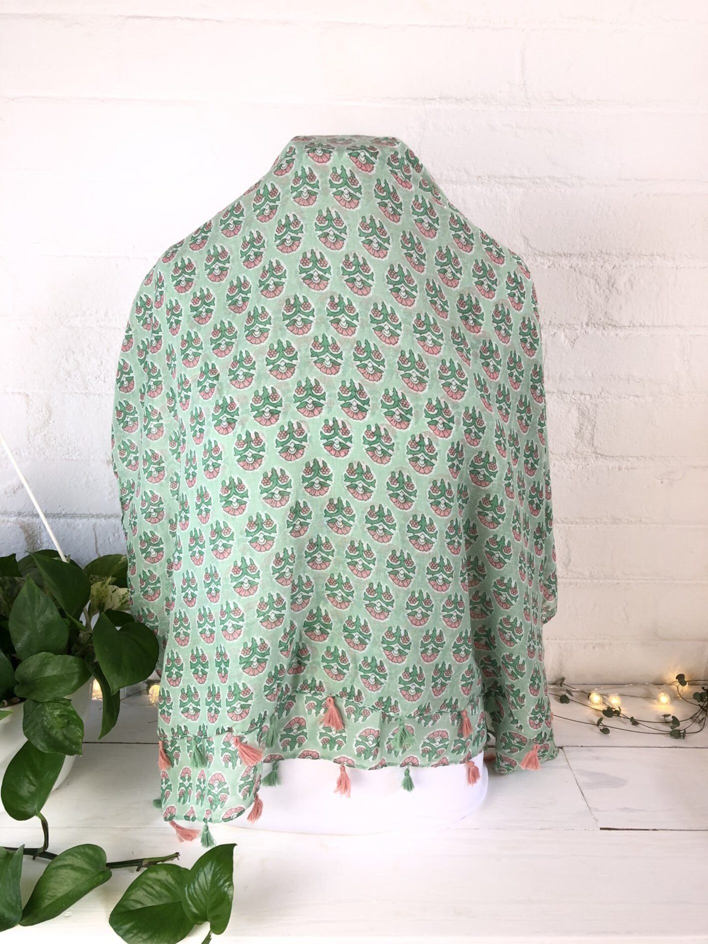 Scarf | Light Green & Blush Pink Scarf | Light Green & Blush Pink